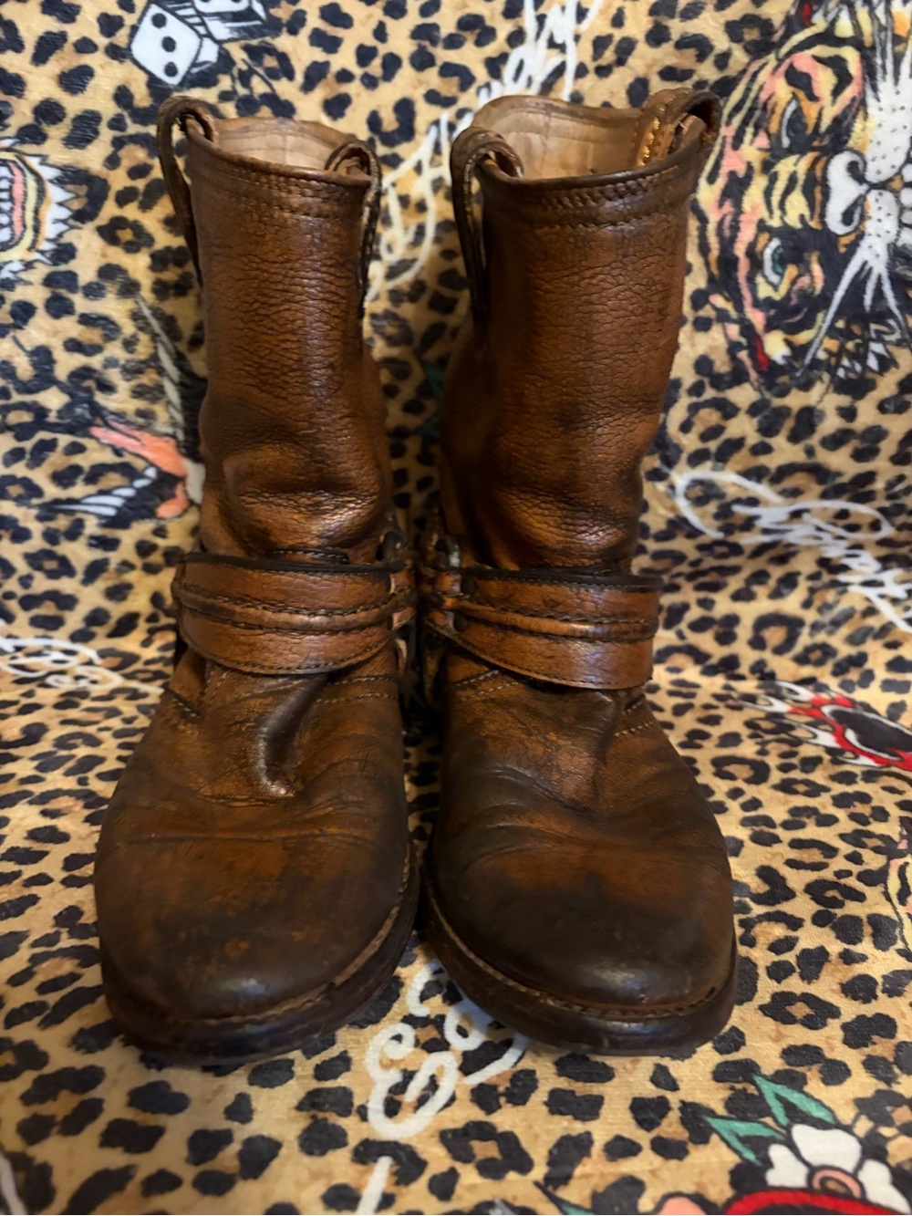 VINTAGE FRYE RARE Maxine Trapunto Brown Leather Harness Boots Women's style#7792 - Picture 4 of 10